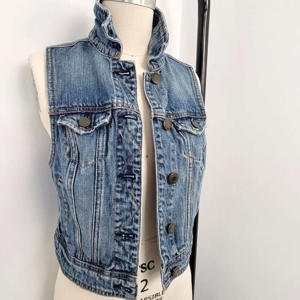 2010s American Eagle Outfitters Cropped Denim Vest Medium Wash - Picture 3 of 10